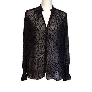 Boden Sheer Black Button Front Long Sleeve Blouse 14